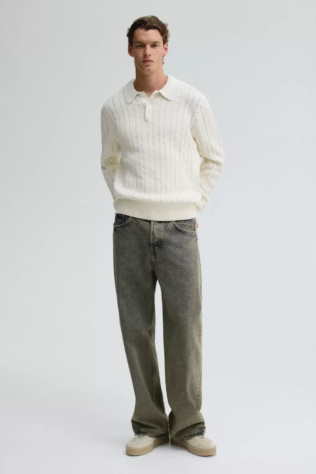Regular-Fit Cable-Knit Polo Sweater