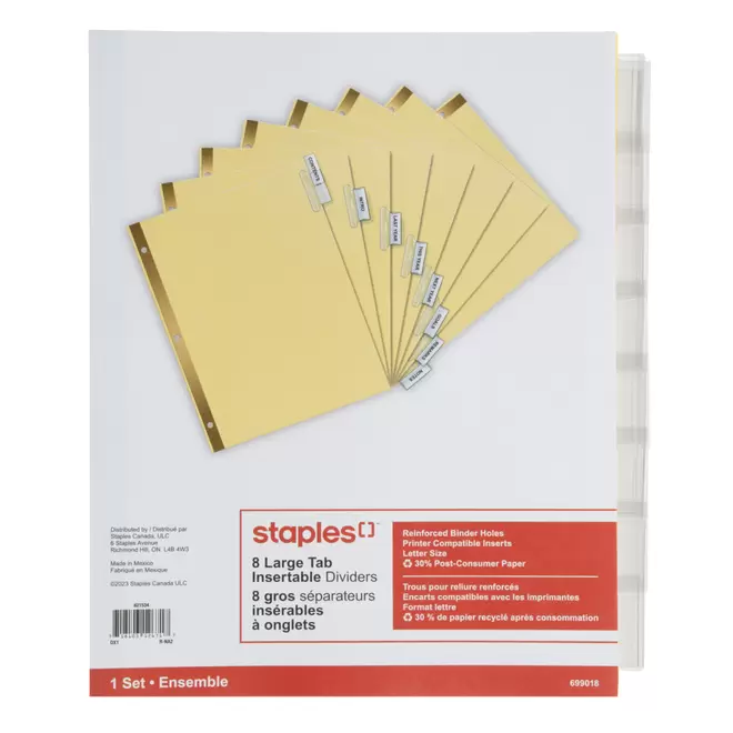 Staples Insertable Dividers - 8 Tabs - Clear