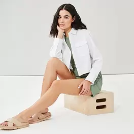 Linen Blend Crop Shirt
