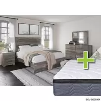 Queen Ralinski Bed w/9.5" Tight Top Extra Firm Memory Foam Mattress & Dresser, Mirror, Nightstand