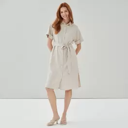 Linen Blend Button-Up Midi Dress