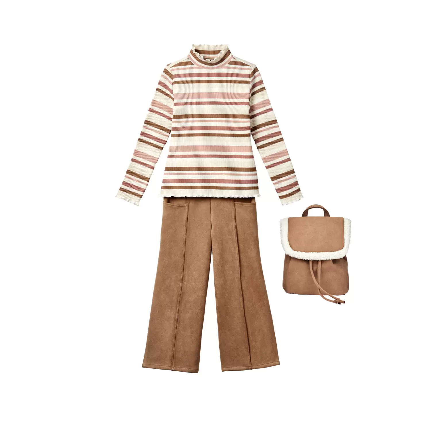 Girls Faux Suede Matching Set With Backpack