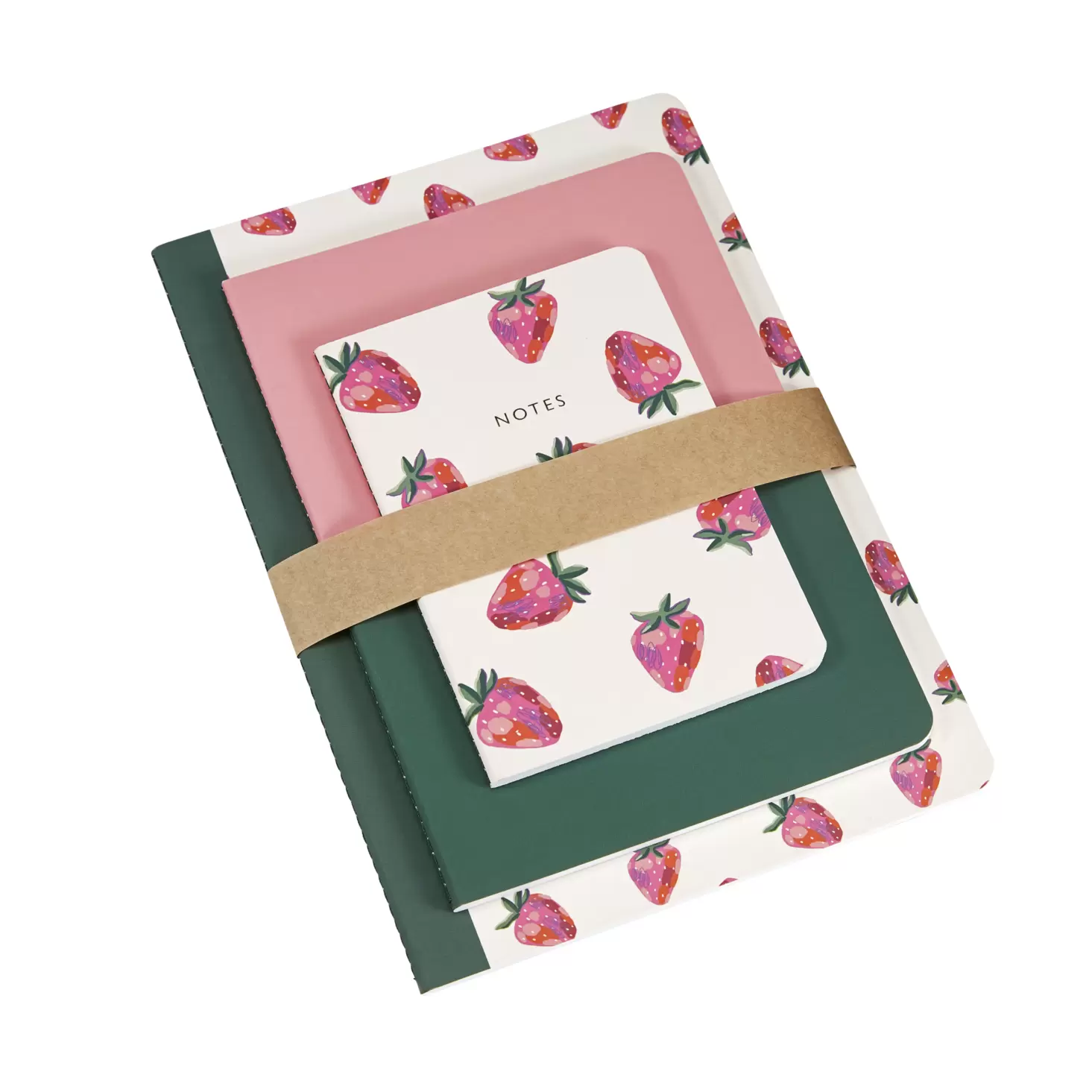 Strawberry Print Notebook Set (Set Of 3)