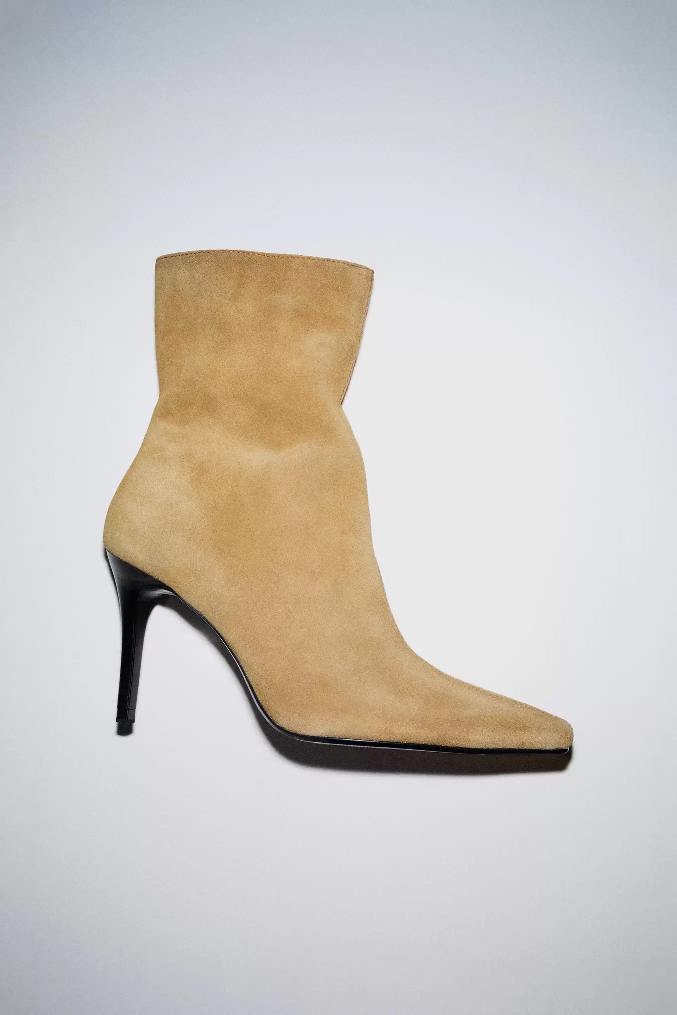 SPLIT LEATHER STILETTO HEEL ANKLE BOOTS