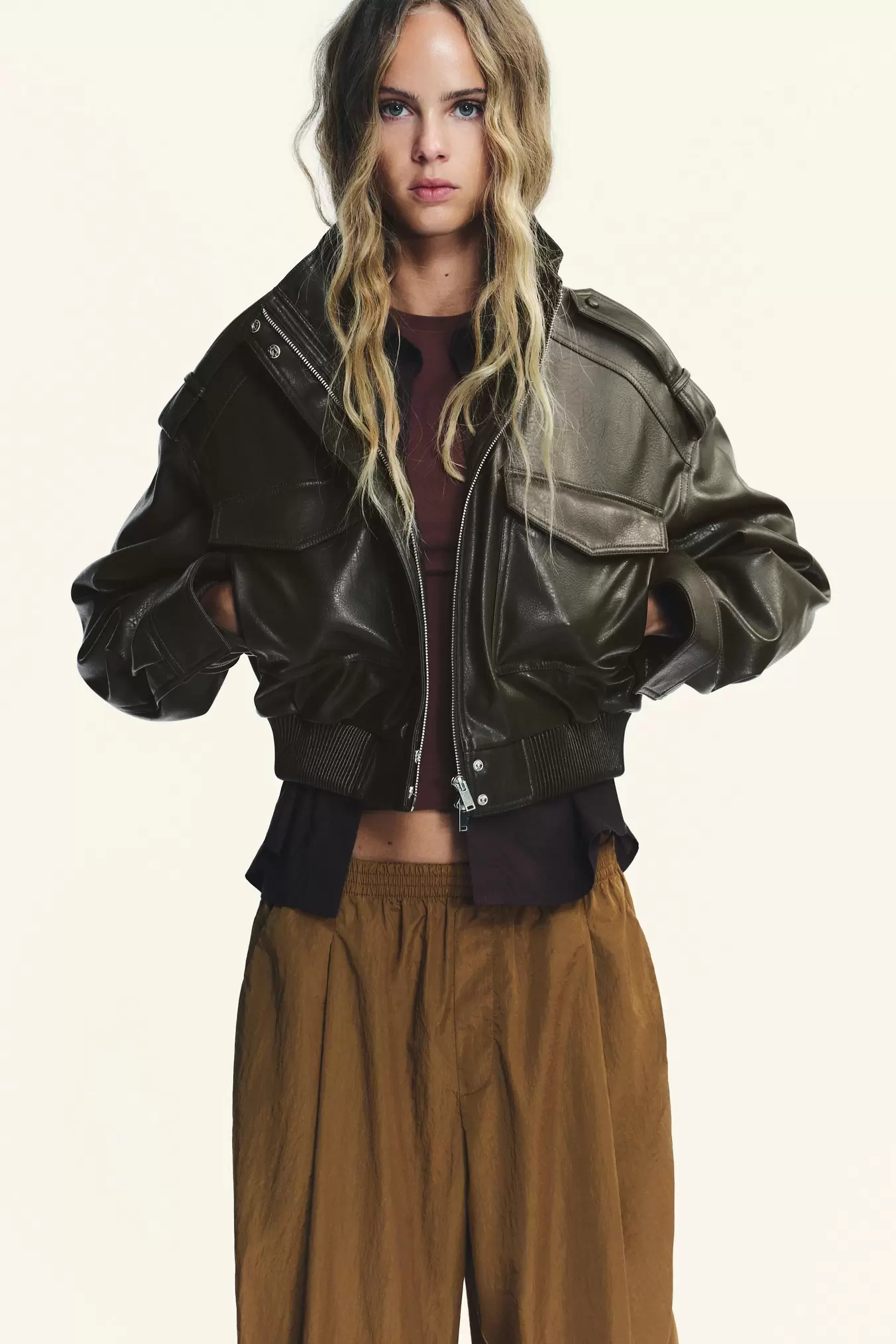 FAUX LEATHER CROP JACKET