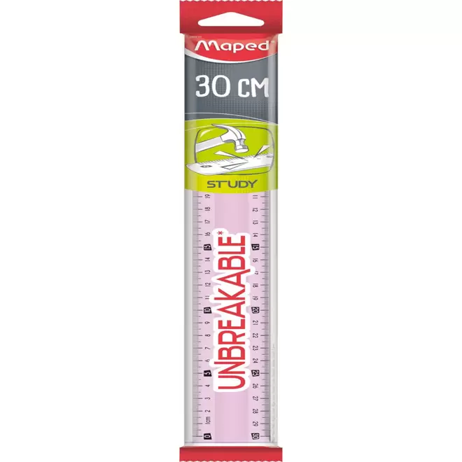 Maped Unbreakable Ruler with Double Graduation - 12"/30 cm - Pink