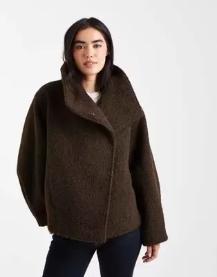 ASOS DESIGN cozy funnel neck oversized jacket in chocolate