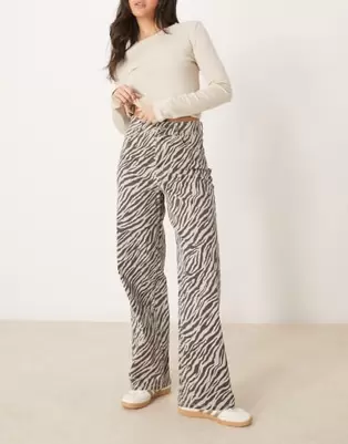 YAS high waist wide leg jeans in zebra print