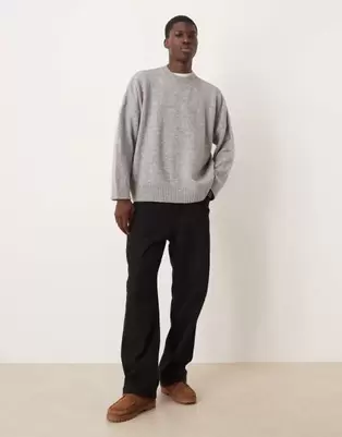 ASOS DESIGN super oversized boxy fit knit crew neck sweater in heather gray