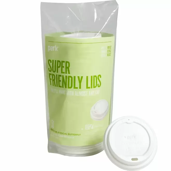 Perk Compostable Hot Cup Lid - 10 12 16 Oz. - White - 50 Pack