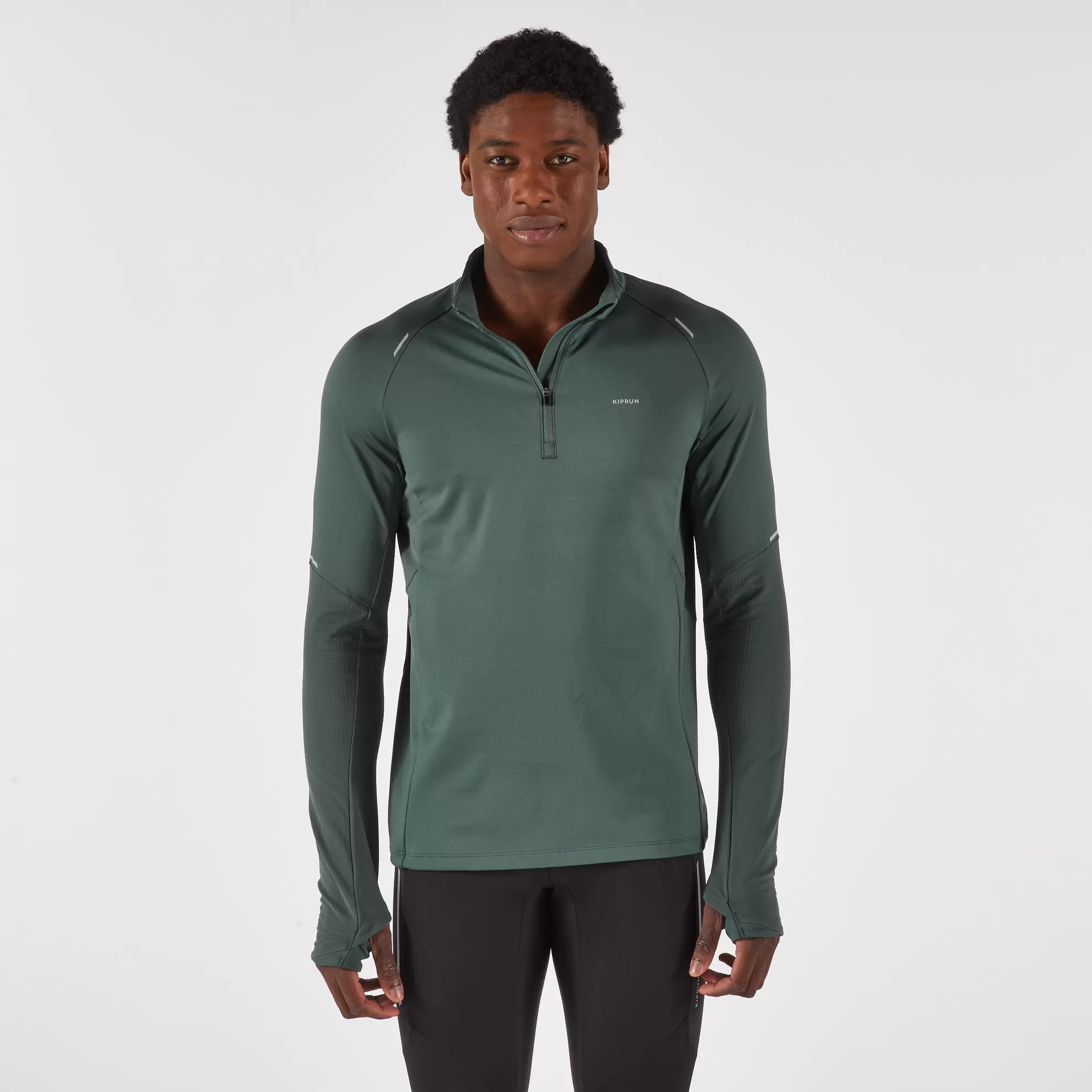 Men's Warm Long-Sleeved Half-Zip Running T-Shirt, Run 500