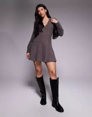 ASOS DESIGN supersoft V front fit and flare mini dress in chocolate