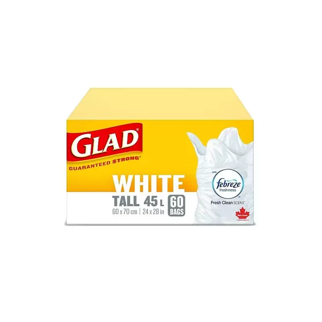 Glad White Garbage Bags Febreze Fresh Clean Scent - 45L  60 Pack