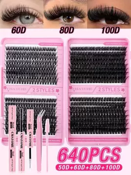 -10%CMAYOME 640PCS D Curly Large-Capacity Eyelash Book Set, Tufted Eyelashes 10D+20D+30D+40D/30D+40D+50D+60D/50D+60D+80D+100D, Multiple Different Combination Sets, 10-16mm Eyelash Tufted, Natural And Soft. The Set Includes Eyelash Glue, Bonding And Sealin