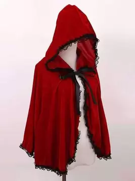 -6%1pc Gothic Little Red Riding Hood Cloak, Lace Trim Hooded Cape For Halloween Anime Cosplay Party
