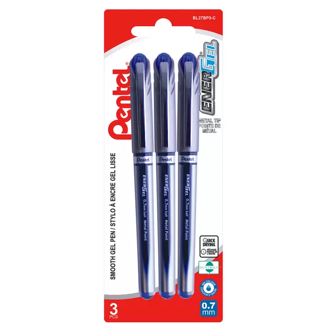 Pentel EnerGel Liquid Gel Roller Pens - 0.7mm - Blue - 3 Pack
