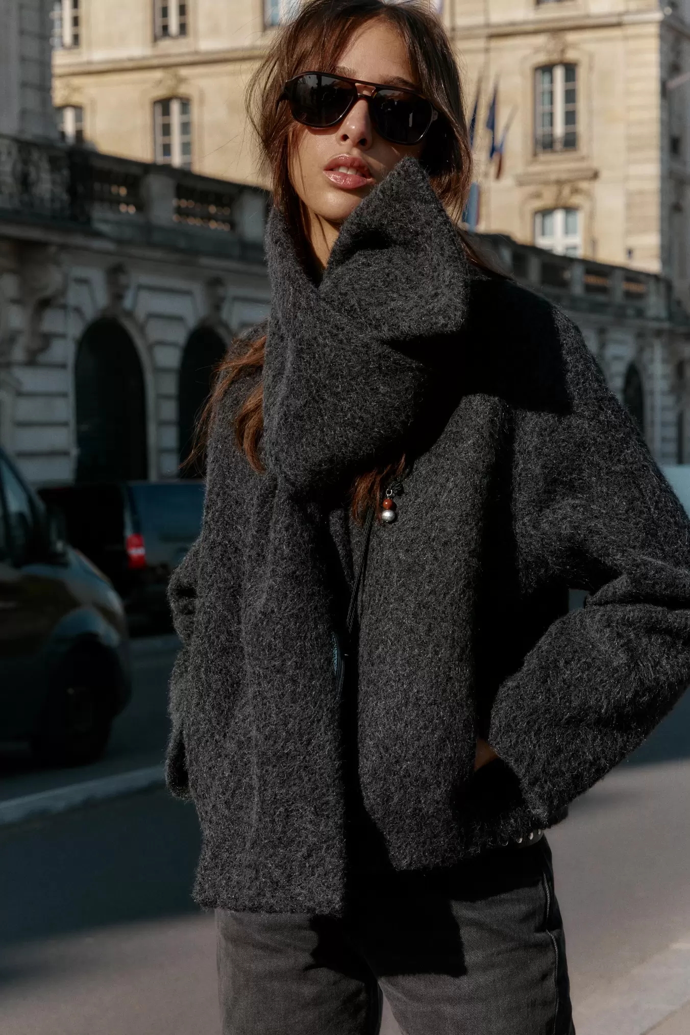 SHORT COAT WITH BOUCLÉ SCARF