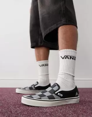 Vans Classic Slip-On sneakers in gray checkerboard