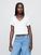 Linen-Blend V-Neck Crop T-Shirt