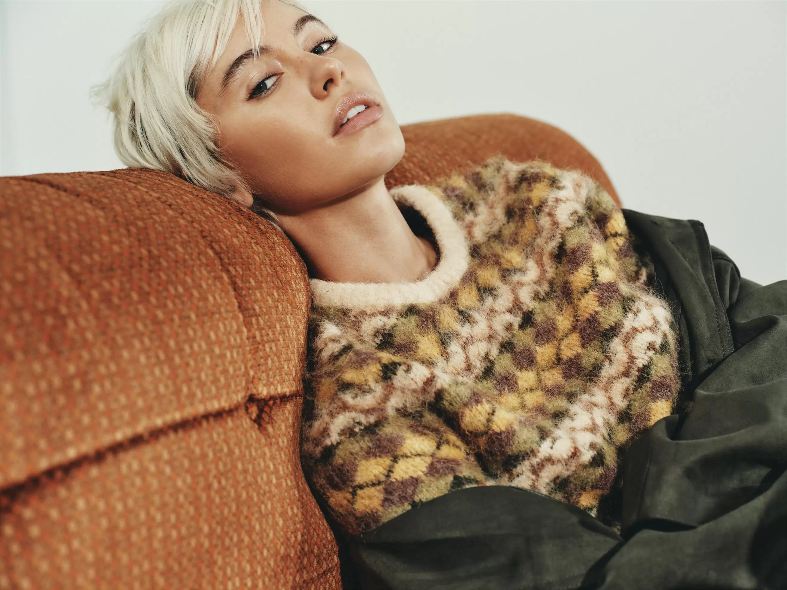 BRUSHED EFFECT JACQUARD KNIT SWEATER
