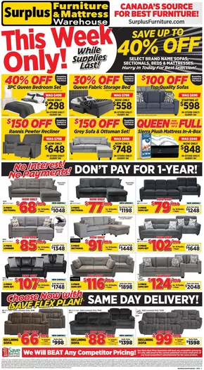 Surplus Furniture catalogue in Sault Ste. Marie | Save up to 40% off  | 2025-10-03T00:00:00.000Z - 2025-10-05T00:00:00.000Z