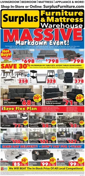Surplus Furniture catalogue in Gatineau | Massive MArkdown event  | 2025-10-06T00:00:00.000Z - 2025-10-26T00:00:00.000Z