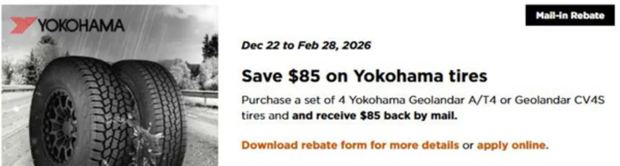 Kal Tire catalogue in Saint-Jérôme | Save $85 on Yokohama tires | 2025-12-24T00:00:00.000Z - 2026-02-28T00:00:00.000Z