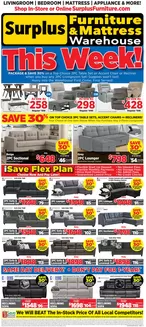 Surplus Furniture catalogue in St. Thomas | Save 30% on top choice 3pc table sets, accent chairs or recliners! | 2026-08-31T00:00:00.000Z - 2026-09-06T00:00:00.000Z