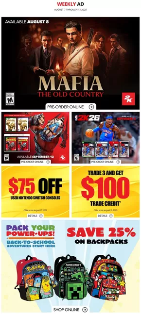 Game Stop catalogue in Radville | Game Stop Weekly ad | 2025-08-07T00:00:00.000Z - 2025-08-13T00:00:00.000Z