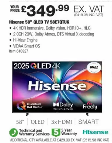 Hisense - 58" QLED TV 58E7QTUK