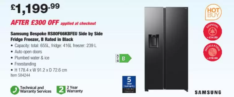 samsung - Bespoke RS8000GKF Side by Side Fridge Freezer, B Rated in Black