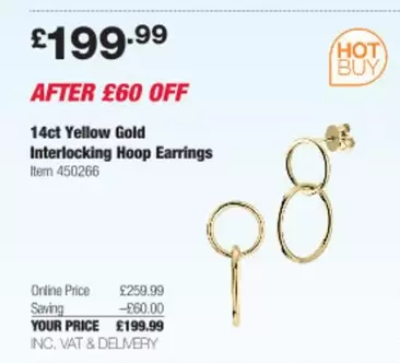 14ct Yellow Gold Interlocking Hoop Earrings