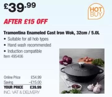 Enameled Cast Iron Wok, 32cm / 5.0L