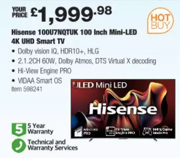 Hisense - 100U7NQTUK 100 Inch Mini-LED 4K UHD Smart TV