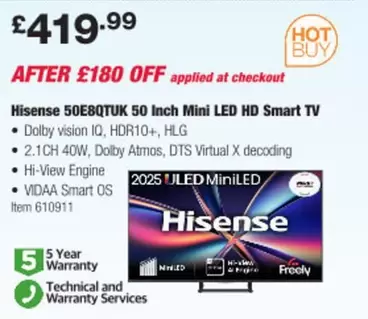 Hisense - 50E8QTUK 50 Inch Mini LED HD Smart TV