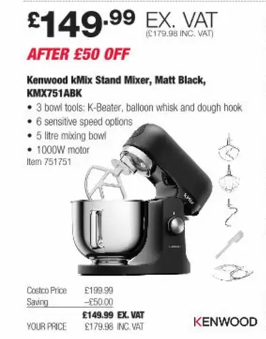 Kenwood - kMix Stand Mixer, Matt Black, KMX751ABK