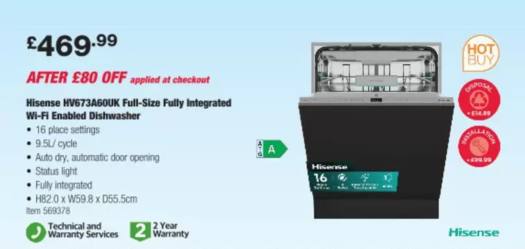 Hisense - HV673ABOUK Full-Size Fully Integrated Wi-Fi Enabled Dishwasher
