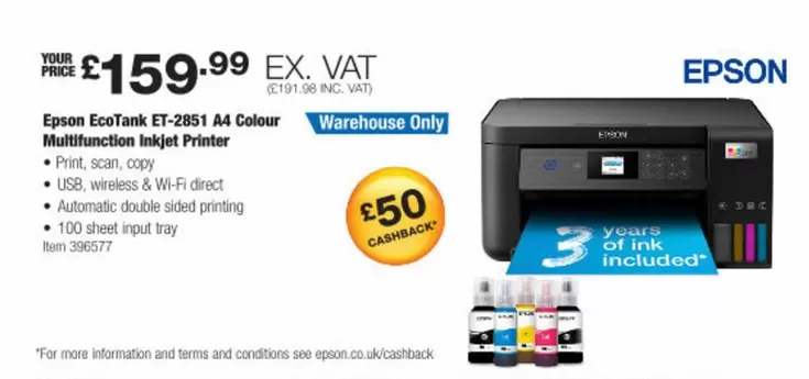 Epson - EcoTank ET-2851 A4 Colour Multifunction Inkjet Printer