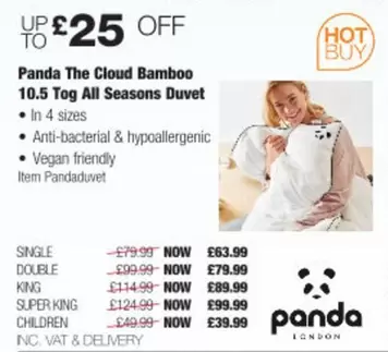 Panda - The Cloud Bamboo 10.5 Tog All Seasons Duvet