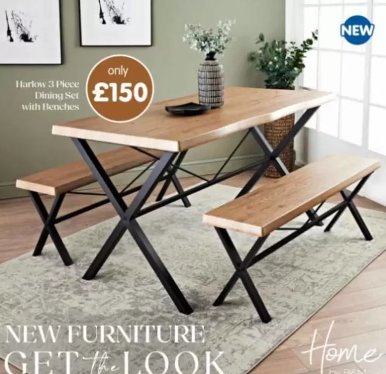 Harlow 3 Piece Dining Set with Benches