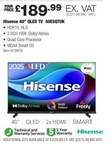 Hisense - 40" QLED TV 40E5QTUK