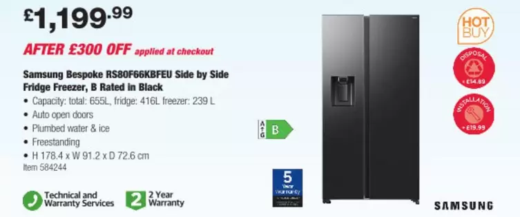 samsung - Bespoke RSBOFGGKBFEU Side by Side Fridge Freezer, B Rated in Black