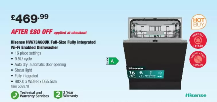 Hisense - HV673ABOUK Full-Size Fully Integrated Wi-Fi Enabled Dishwasher