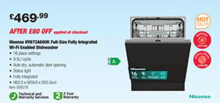 Hisense - Full-Size Fully Integrated Wi-Fi Enabled Dishwasher