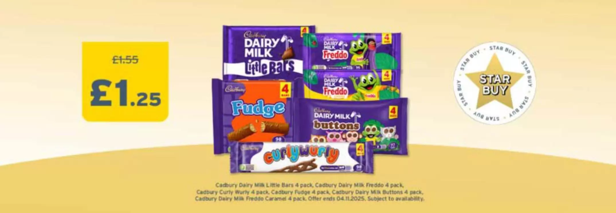 Cadbury - Dairy Milk, Wispa, Boost, Crunchie, Dairy Milk Buttons, Dairy Milk Curly Wurly, Fudge