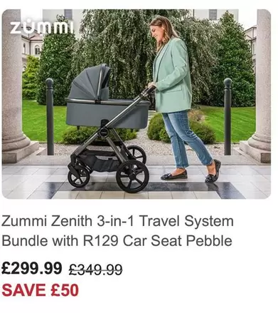 Zenith 3-in-1 Travel System Bundle with R129 Car Seat Pebble