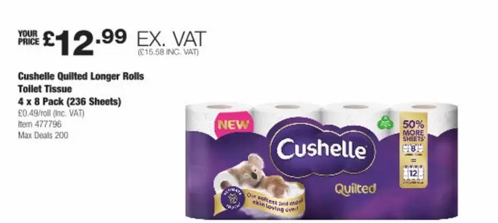 Cushelle - Quilted Longer Rolls Toilet Tissue