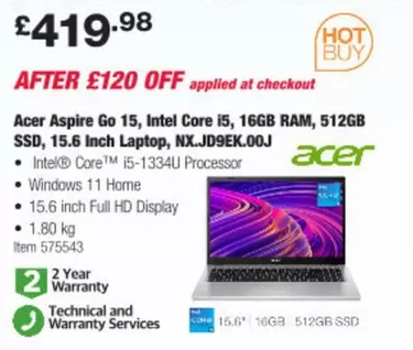 Acer - Aspire Go 15, Intel Core i5, 16GB RAM, 512GB SSD, 15.6 Inch Laptop, NX.JD9EK.00J