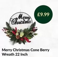 Merry Christmas Cone Berry Wreath 22 Inch