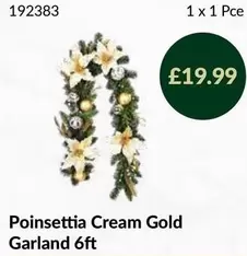 Poinsettia Cream Gold Garland 6ft